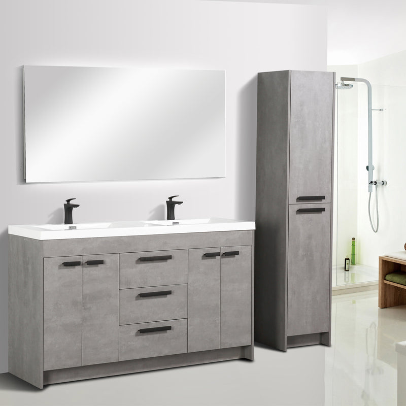 Eviva Lugano 60" Cement Gray Modern Double Sink Bathroom Vanity w/ White Integrated Top