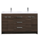 Eviva Lugano 60" Gray Oak Modern Double Sink Bathroom Vanity w/ White Integrated Top