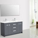 Eviva Lugano 60" Gray Modern Double Sink Bathroom Vanity w/ White Integrated Top