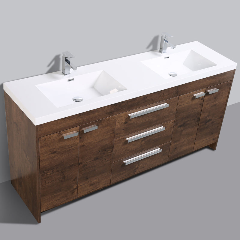 Eviva Lugano 60" Rosewood Modern Double Sink Bathroom Vanity w/ White Integrated Top