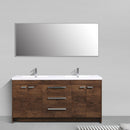 Eviva Lugano 72" Rosewood Modern Double Sink Bathroom Vanity w/ White Integrated Top