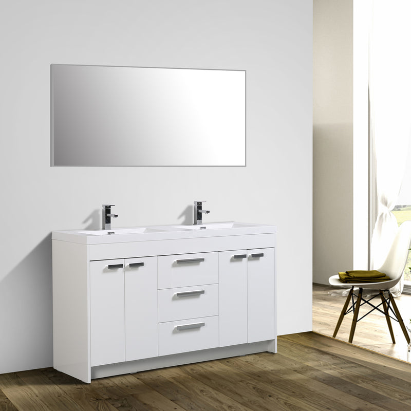 Eviva Lugano 60" White Modern Double Sink Bathroom Vanity w/ White Integrated Top