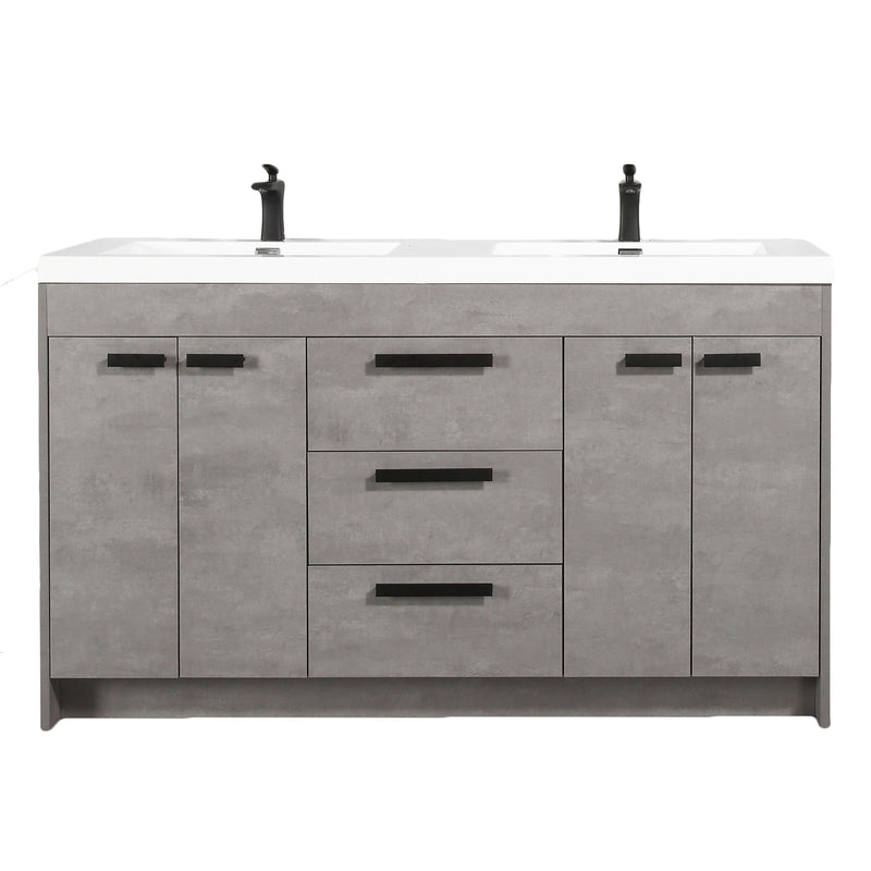 Eviva Lugano 72" Cement Gray Modern Double Sink Bathroom Vanity w/ White Integrated Top