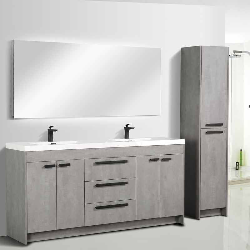 Eviva Lugano 72" Cement Gray Modern Double Sink Bathroom Vanity w/ White Integrated Top