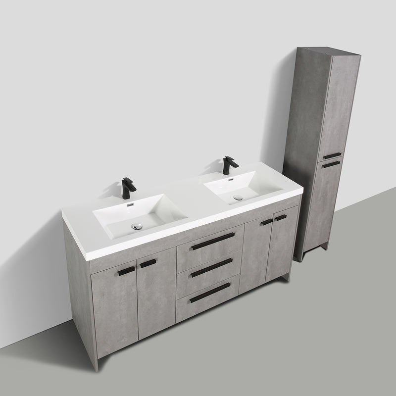 Eviva Lugano 72" Cement Gray Modern Double Sink Bathroom Vanity w/ White Integrated Top