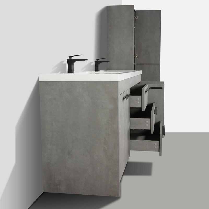 Eviva Lugano 72" Cement Gray Modern Double Sink Bathroom Vanity w/ White Integrated Top