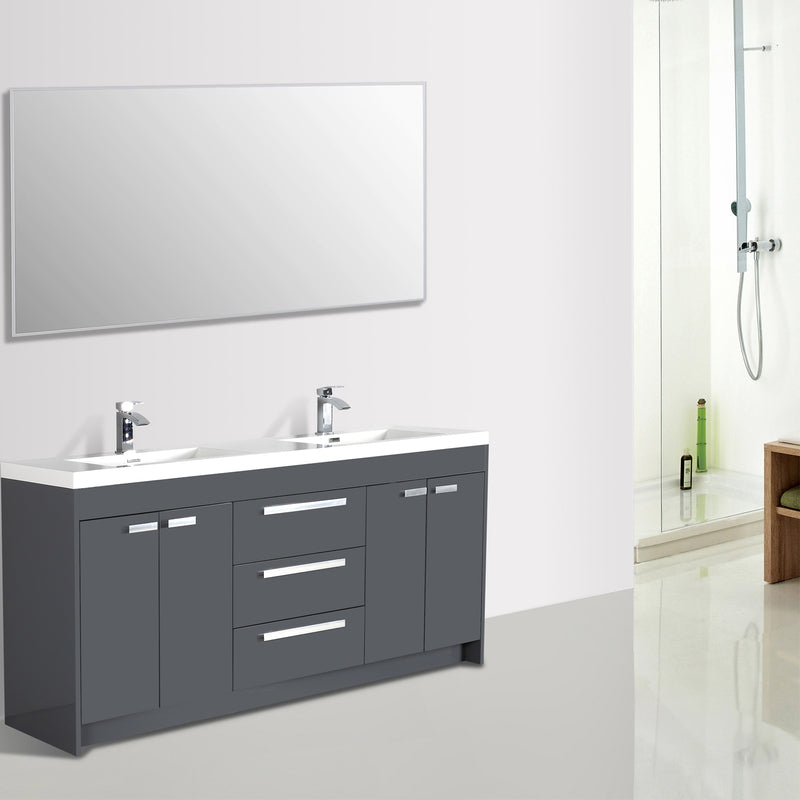 Eviva Lugano 72" Gray Modern Double Sink Bathroom Vanity w/ White Integrated Top