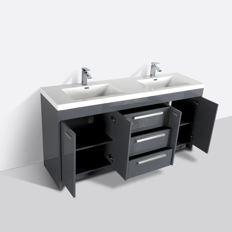 Eviva Lugano 72" Gray Modern Double Sink Bathroom Vanity w/ White Integrated Top