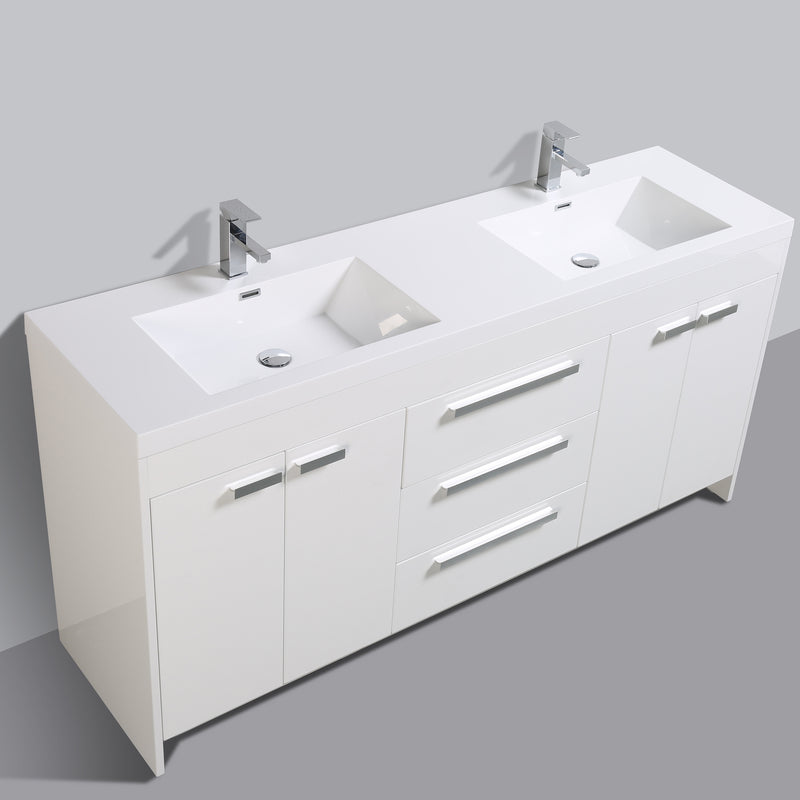 Eviva Lugano 72" White Modern Double Sink Bathroom Vanity w/ White Integrated Top