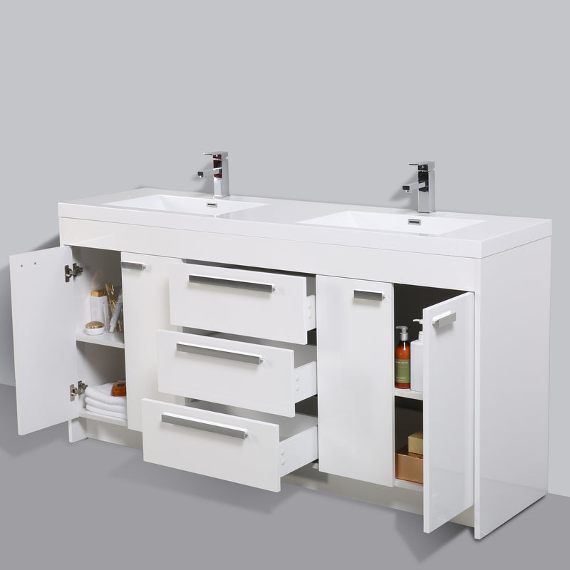 Eviva Lugano 72" White Modern Double Sink Bathroom Vanity w/ White Integrated Top