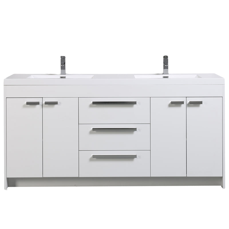 Eviva Lugano 72" White Modern Double Sink Bathroom Vanity w/ White Integrated Top