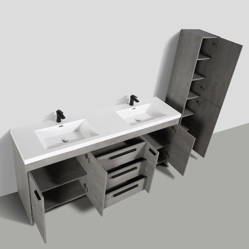 Eviva Lugano 84" Cement Gray Modern Double Sink Bathroom Vanity w/ White Integrated Top