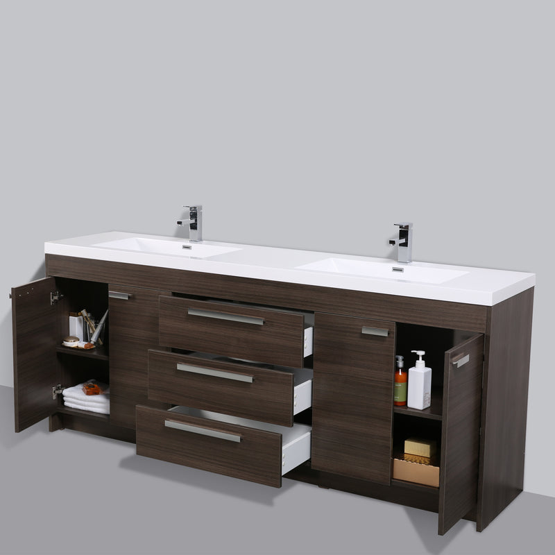 Eviva Lugano 84" Rosewood Modern Double Sink Bathroom Vanity w/ White Integrated Top