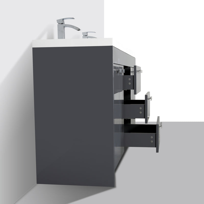 Eviva Lugano 84" Gray Modern Double Sink Bathroom Vanity w/ White Integrated Top