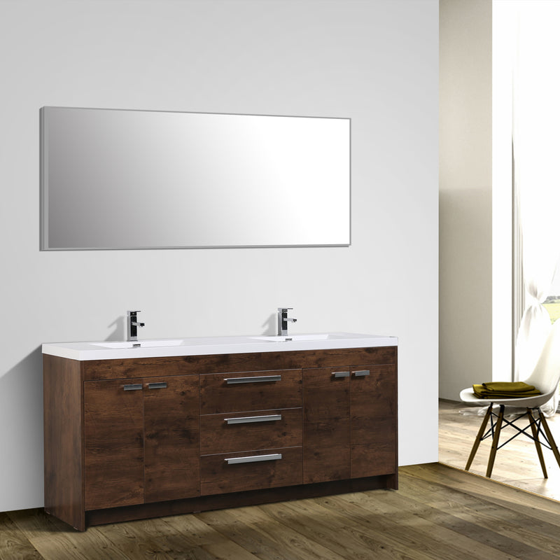 Eviva Lugano 84" Rosewood Modern Double Sink Bathroom Vanity w/ White Integrated Top