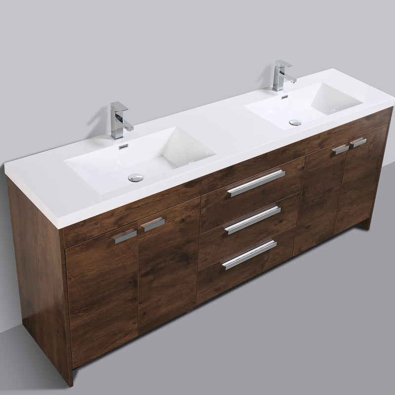 Eviva Lugano 84" Rosewood Modern Double Sink Bathroom Vanity w/ White Integrated Top