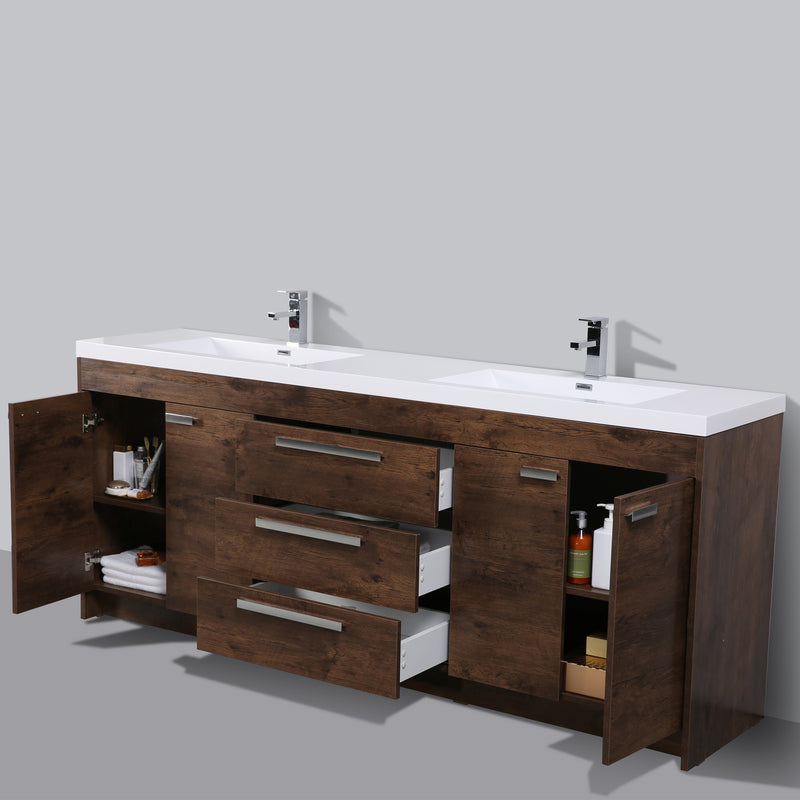 Eviva Lugano 84" Rosewood Modern Double Sink Bathroom Vanity w/ White Integrated Top