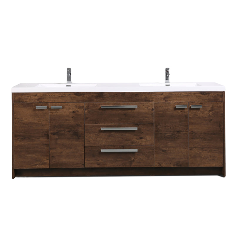 Eviva Lugano 84" Rosewood Modern Double Sink Bathroom Vanity w/ White Integrated Top