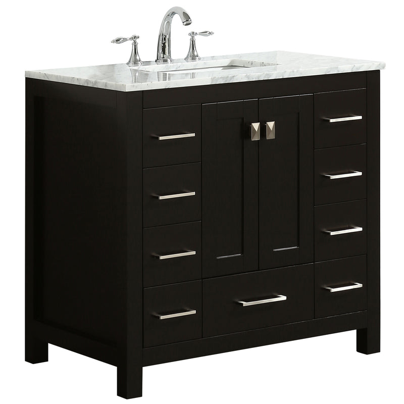 Eviva Hampton 36" Espresso Transitional Bathroom Vanity w/ White Carrara Top