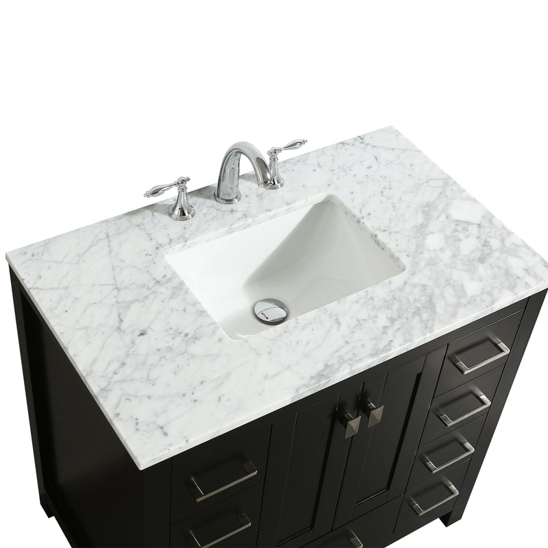 Eviva Hampton 36" Espresso Transitional Bathroom Vanity w/ White Carrara Top