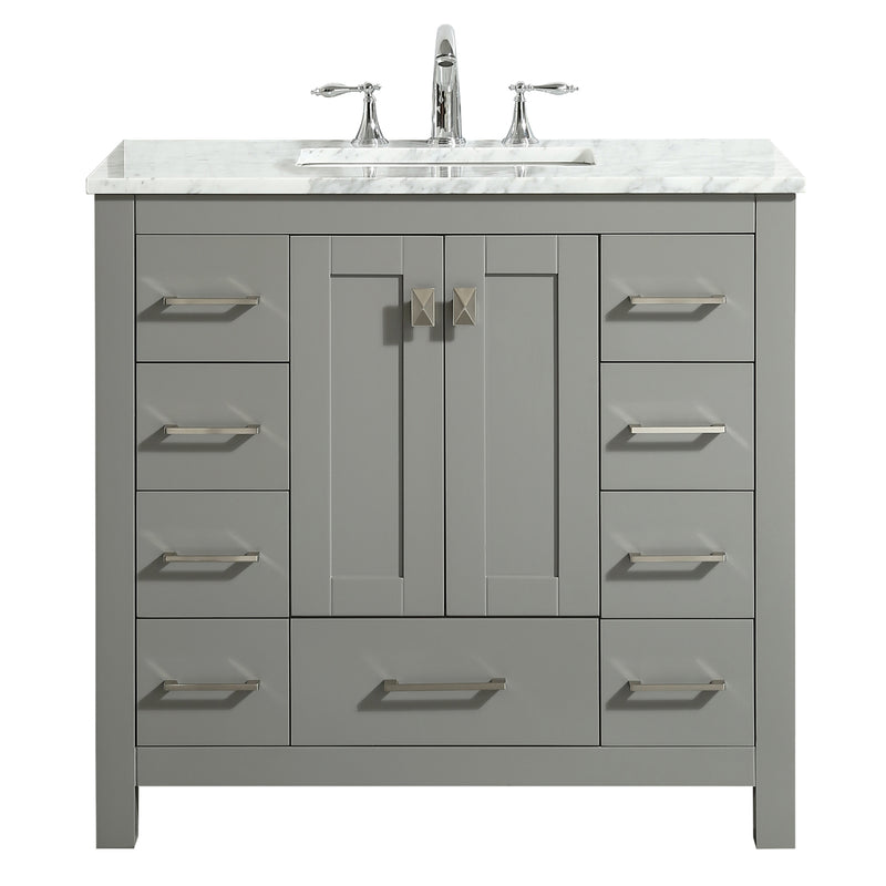 Eviva Hampton 36" Gray Transitional Bathroom Vanity w/ White Carrara Top