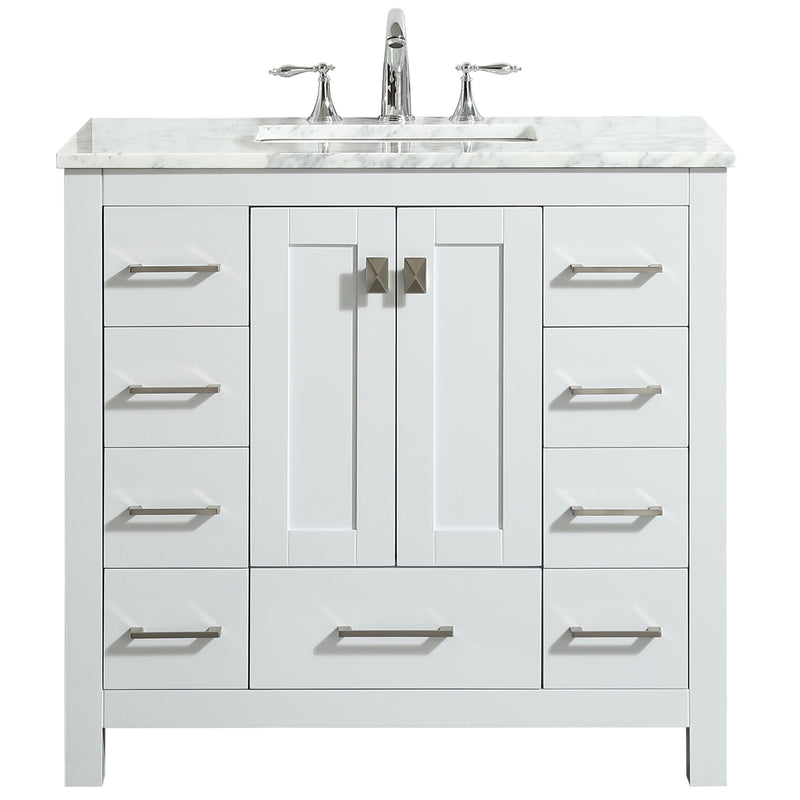 Eviva Hampton 36" White Transitional Bathroom Vanity w/ White Carrara Top