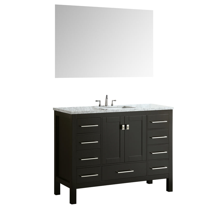 Eviva Aberdeen 42" Espresso Transitional Bathroom Vanity w/ White Carrara Top