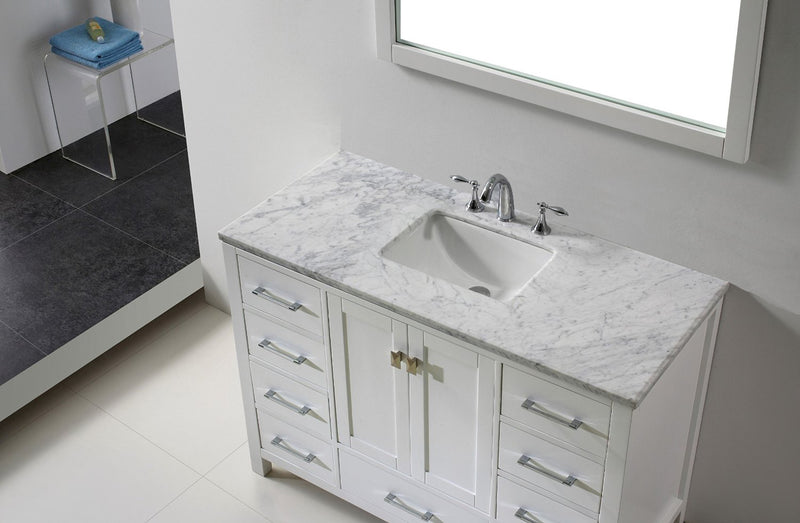 Eviva Aberdeen 42" White Transitional Bathroom Vanity w/ White Carrara Top
