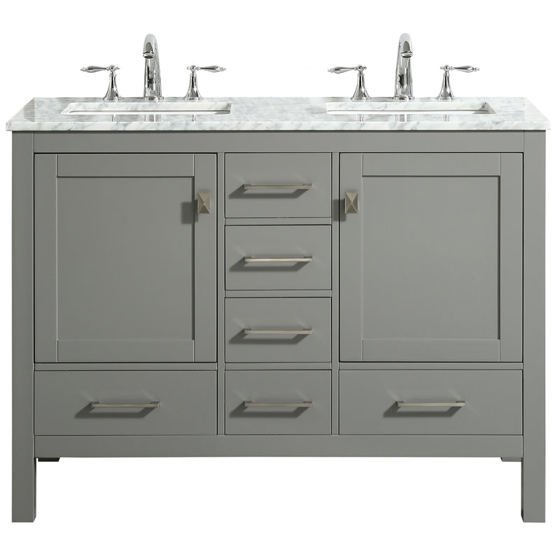 Eviva Aberdeen 48" Gray Transitional Double Sink Bathroom Vanity w/ White Carrara Top