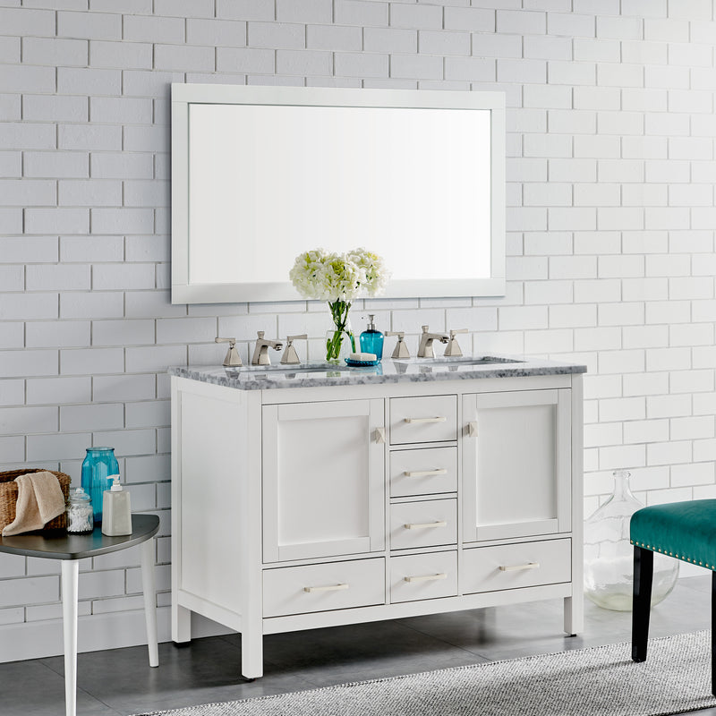 Eviva Aberdeen 48" White Transitional Double Sink Bathroom Vanity w/ White Carrara Top