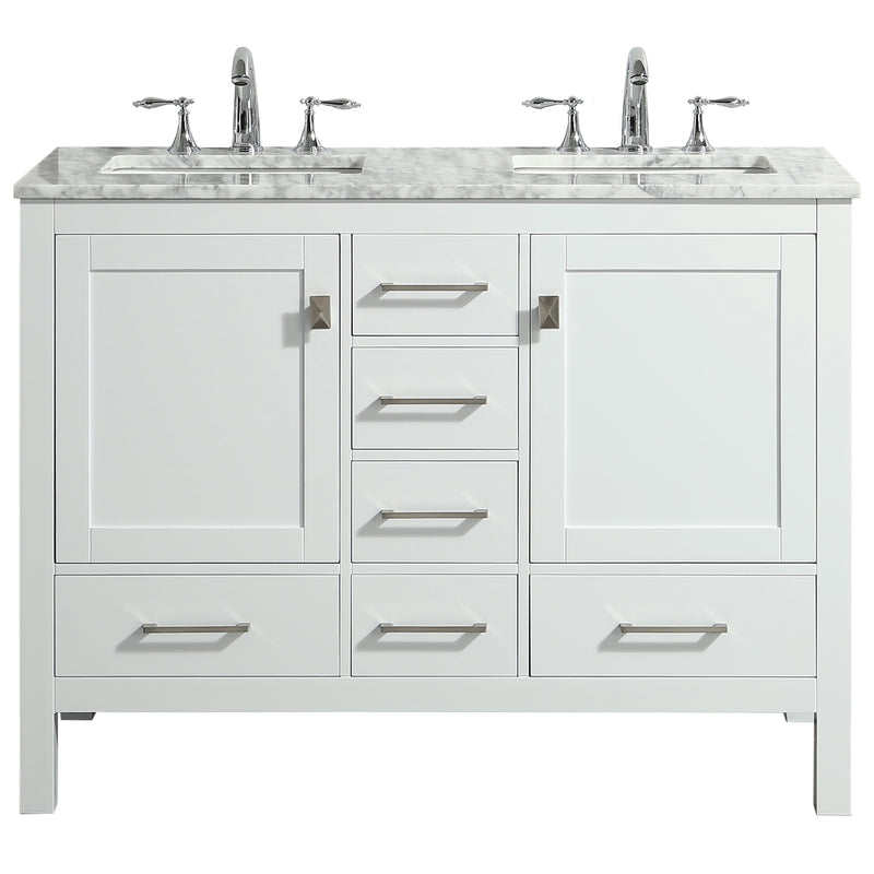 Eviva Aberdeen 48" White Transitional Double Sink Bathroom Vanity w/ White Carrara Top