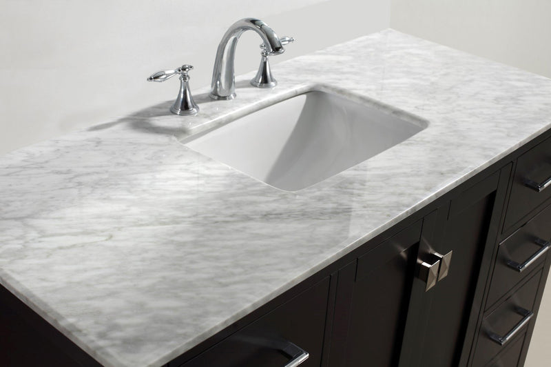 Eviva Aberdeen 60" Espresso Transitional Single Sink Bathroom Vanity w/ White Carrara Top