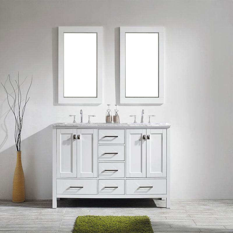 Eviva Aberdeen 60" White Transitional Double Sink Bathroom Vanity w/ White Carrara Top