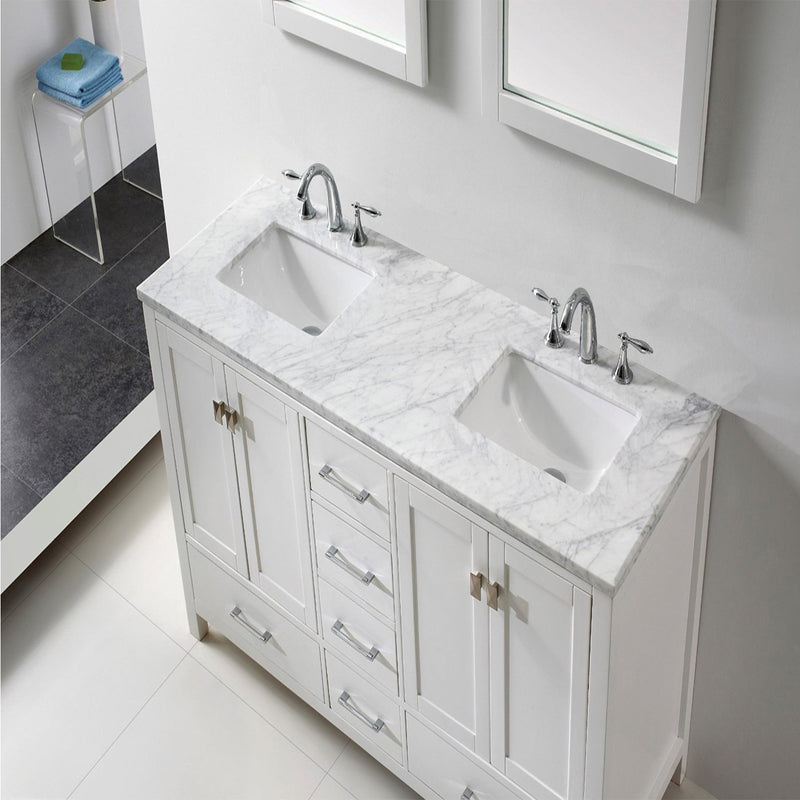 Eviva Aberdeen 60" White Transitional Double Sink Bathroom Vanity w/ White Carrara Top