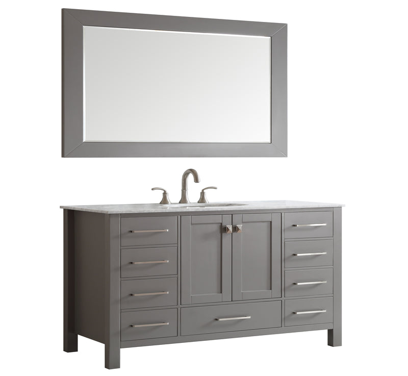 Eviva Aberdeen 60" Gray Transitional Single Sink Bathroom Vanity w/ White Carrara Top