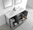 Eviva Aberdeen 60" Gray Transitional Double Sink Bathroom Vanity w/ White Carrara Top