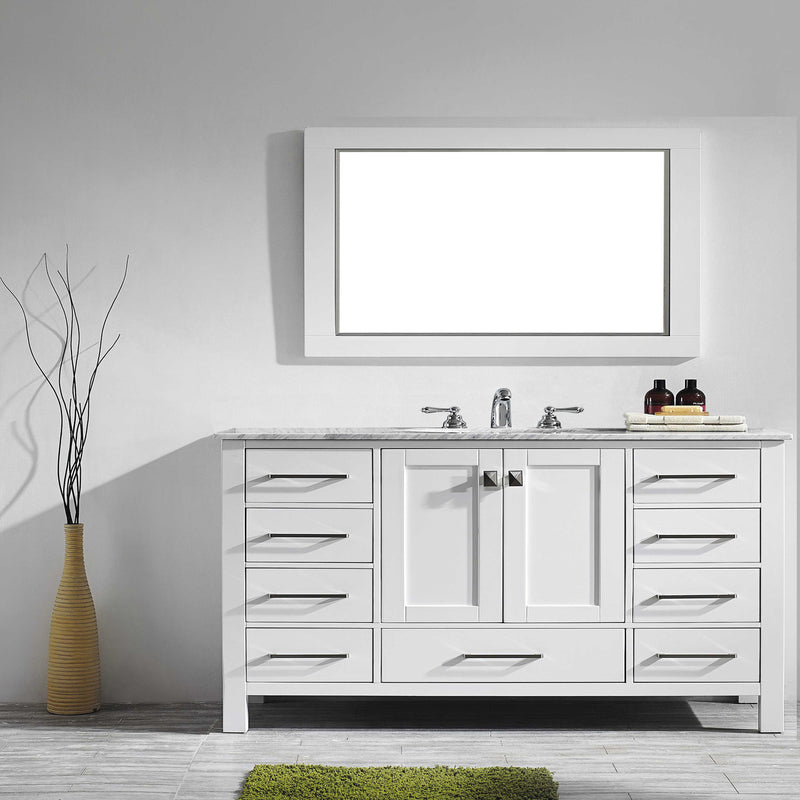 Eviva Aberdeen 60" White Transitional Single Sink Bathroom Vanity w/ White Carrara Top