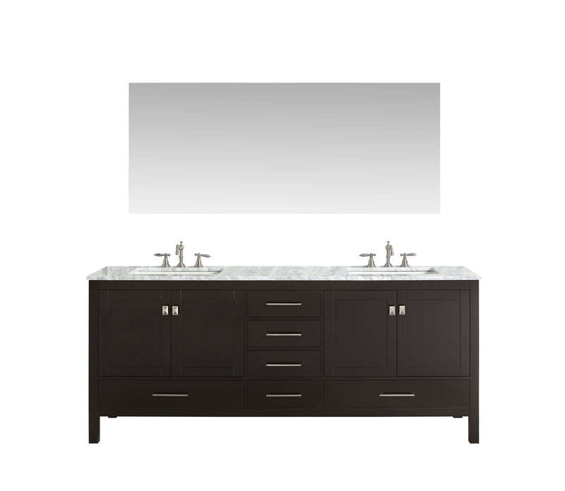 Eviva Aberdeen 78" Espresso Transitional Double Sink Bathroom Vanity w/ White Carrara Top