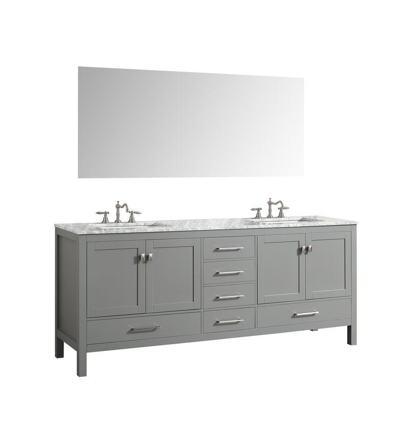 Eviva Aberdeen 78" Gray Transitional Double Sink Bathroom Vanity w/ White Carrara Top