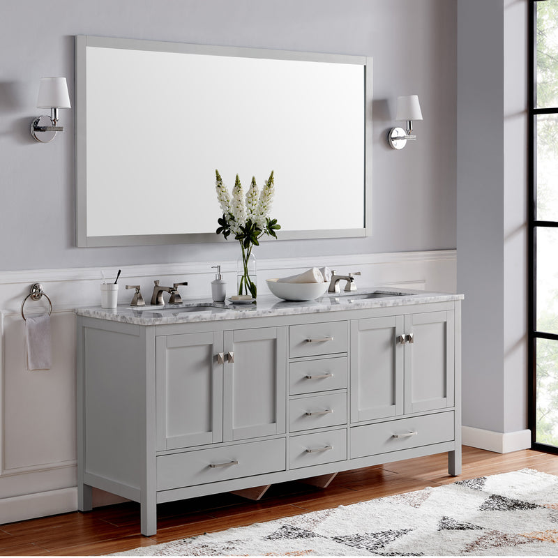 Eviva Aberdeen 84" Gray Transitional Double Sink Bathroom Vanity w/ White Carrara Top