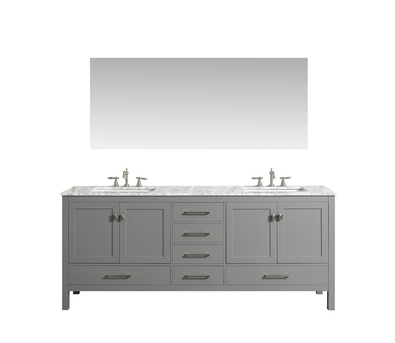 Eviva Aberdeen 78" Gray Transitional Double Sink Bathroom Vanity w/ White Carrara Top