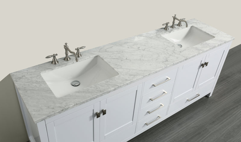 Eviva Aberdeen 72" White Transitional Double Sink Bathroom Vanity w/ White Carrara Top