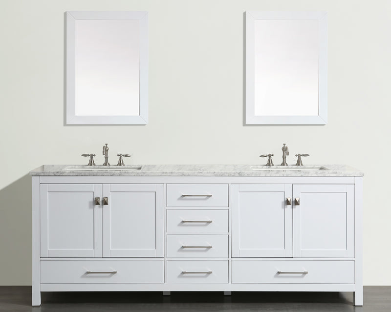 Eviva Aberdeen 72" White Transitional Double Sink Bathroom Vanity w/ White Carrara Top