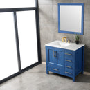 Eviva Navy 36" Deep Blue Transitional Bathroom Vanity w/ White Carrara Top