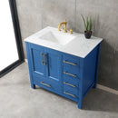 Eviva Navy 36" Deep Blue Transitional Bathroom Vanity w/ White Carrara Top