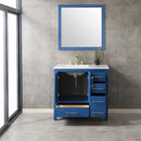 Eviva Navy 36" Deep Blue Transitional Bathroom Vanity w/ White Carrara Top