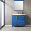 Eviva Navy 36" Deep Blue Transitional Bathroom Vanity w/ White Carrara Top