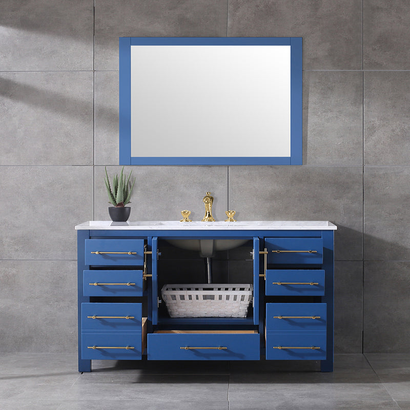 Eviva Navy 48" Deep Blue Transitional Bathroom Vanity w/ White Carrara Top