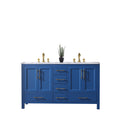 Eviva Navy 60" Deep Blue Transitional Double Sink Bathroom Vanity w/ White Carrara Top