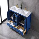 Eviva Navy 72" Deep Blue Transitional Double Sink Bathroom Vanity w/ White Carrara Top